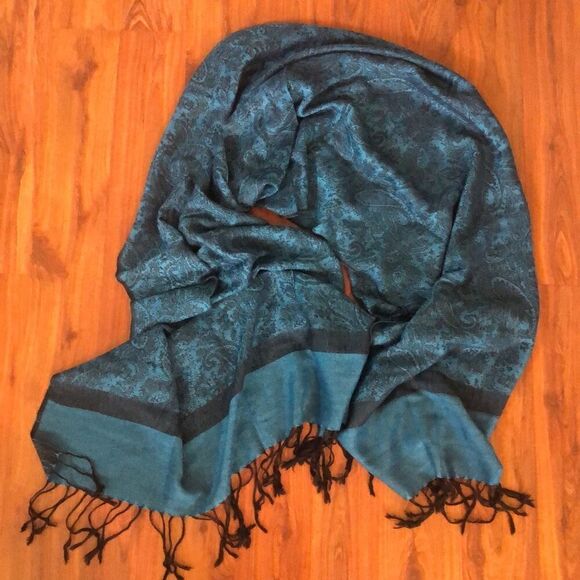 Blue Paisley Pashmina silk - Picture 3 of 5